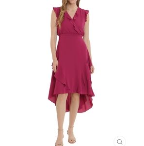 LONDON TIMES BELLA RUFFLE SURPLUS HI-LOW MIDI DRESS / 12 NWT